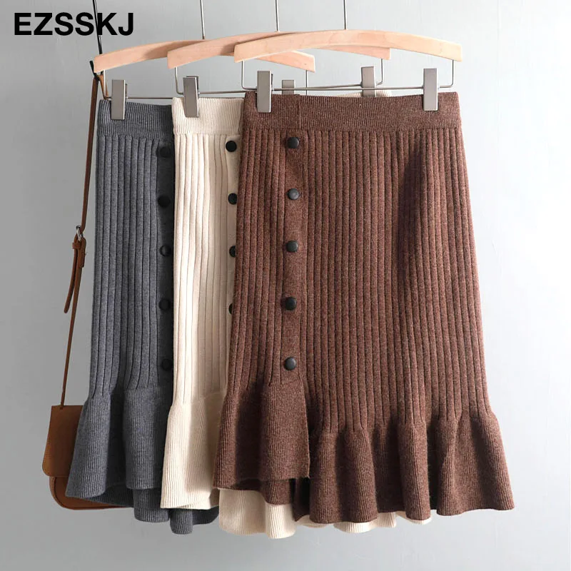 2019 Новая Женская Асимметричная шерстяная миди трикотажная юбка женская