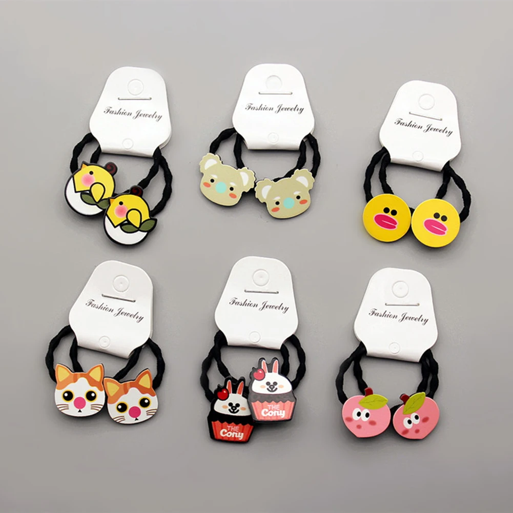 

2pcs Cute Animal Elastic Hair Bands Candy Color Girls Hair Rope Cute Ponytail Holder Hair Ties Children Gift Hair Gum Scrunchies