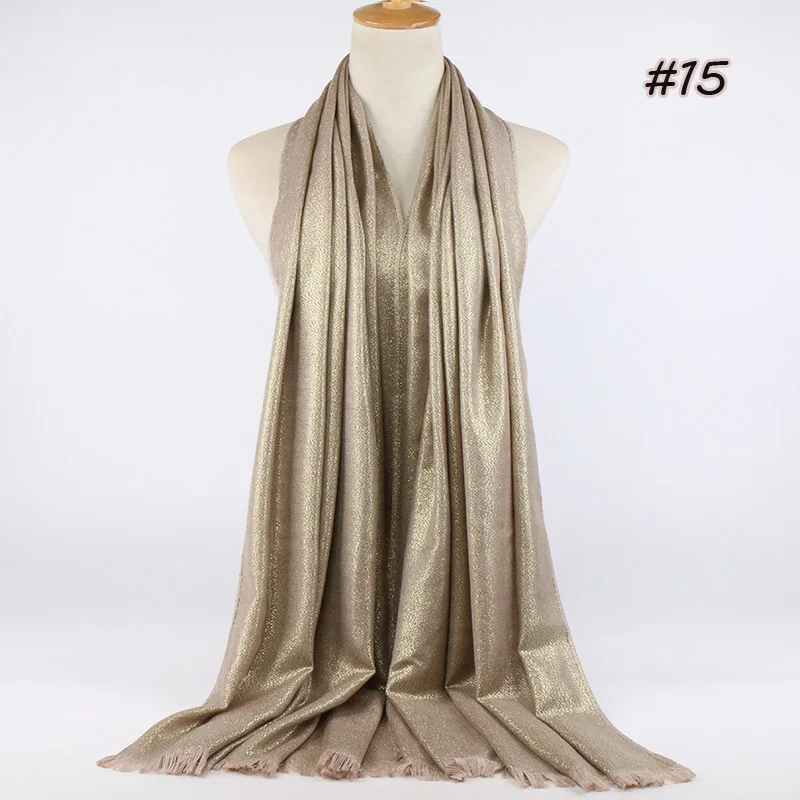 1 шт. Модный хлопковый шарф с золотым блеском и люрексом, простая длинная шаль, Женская Роскошная повязка на голову, мусульманская Пашмина 180*70 см - Цвет: 15