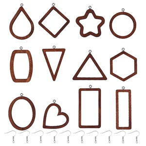 Деревянная открытая рамка для ожерелий и ювелирных изделий сделай сам 12 шт., безразмерная оправа из УФ-полимера, подвески-шармы в комплекте с крючками для самостоятельного изготовления серег, ожерелий