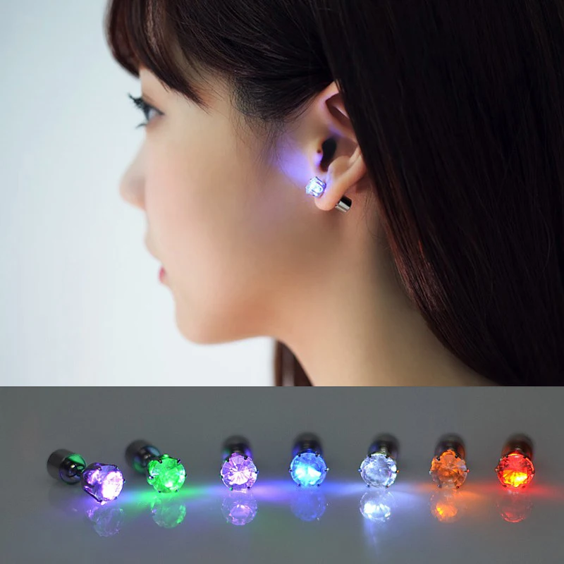 

LED Earrings Stainless Steel Earrings Studs Dance Party Accessories Supplies Gift Christmas Studs Light Up Flashing Blinking