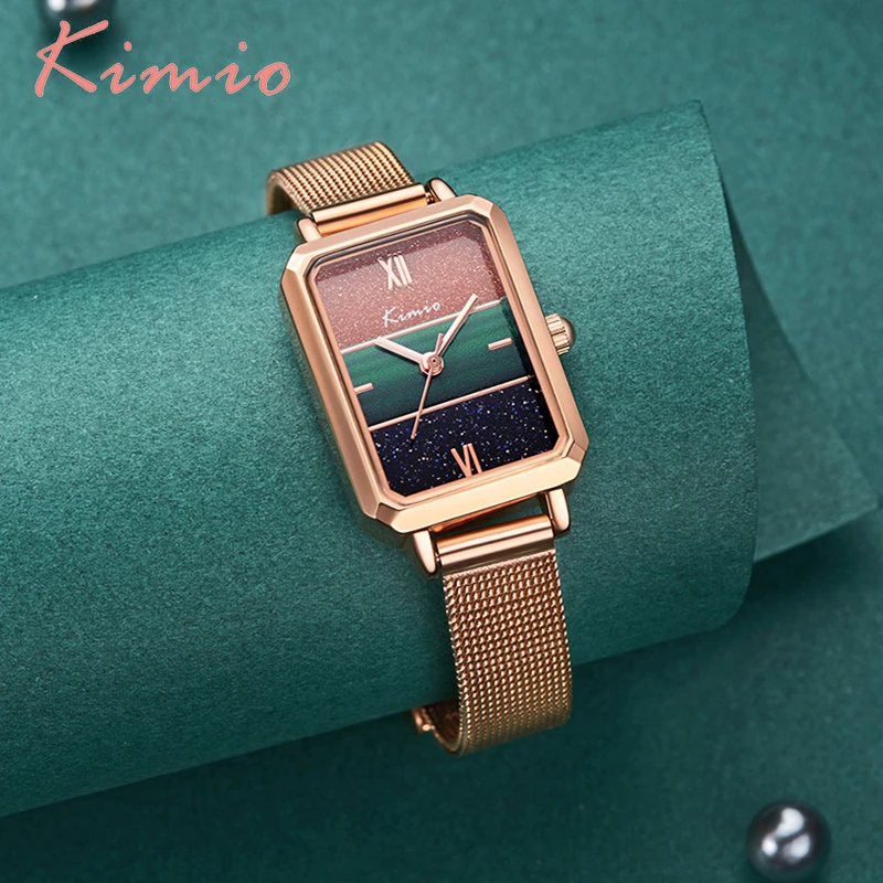 

KIMIO 2021 Fashion Ladies Dresses Tops Famous Brand Rectangle Female Watch For Women Stylish Starry Sky Quartz Women's Watches