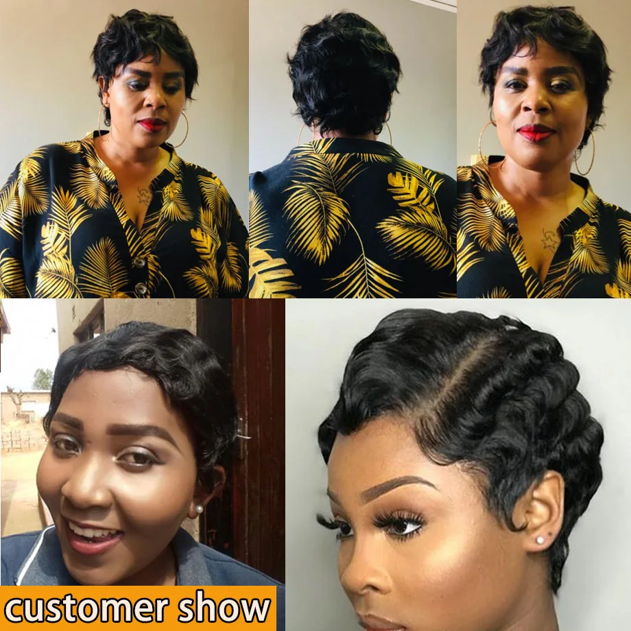 От коротких человеческих волос парики Pixie Cut парик из натуральных волос пальчиковые волны бразильские парики для женщин