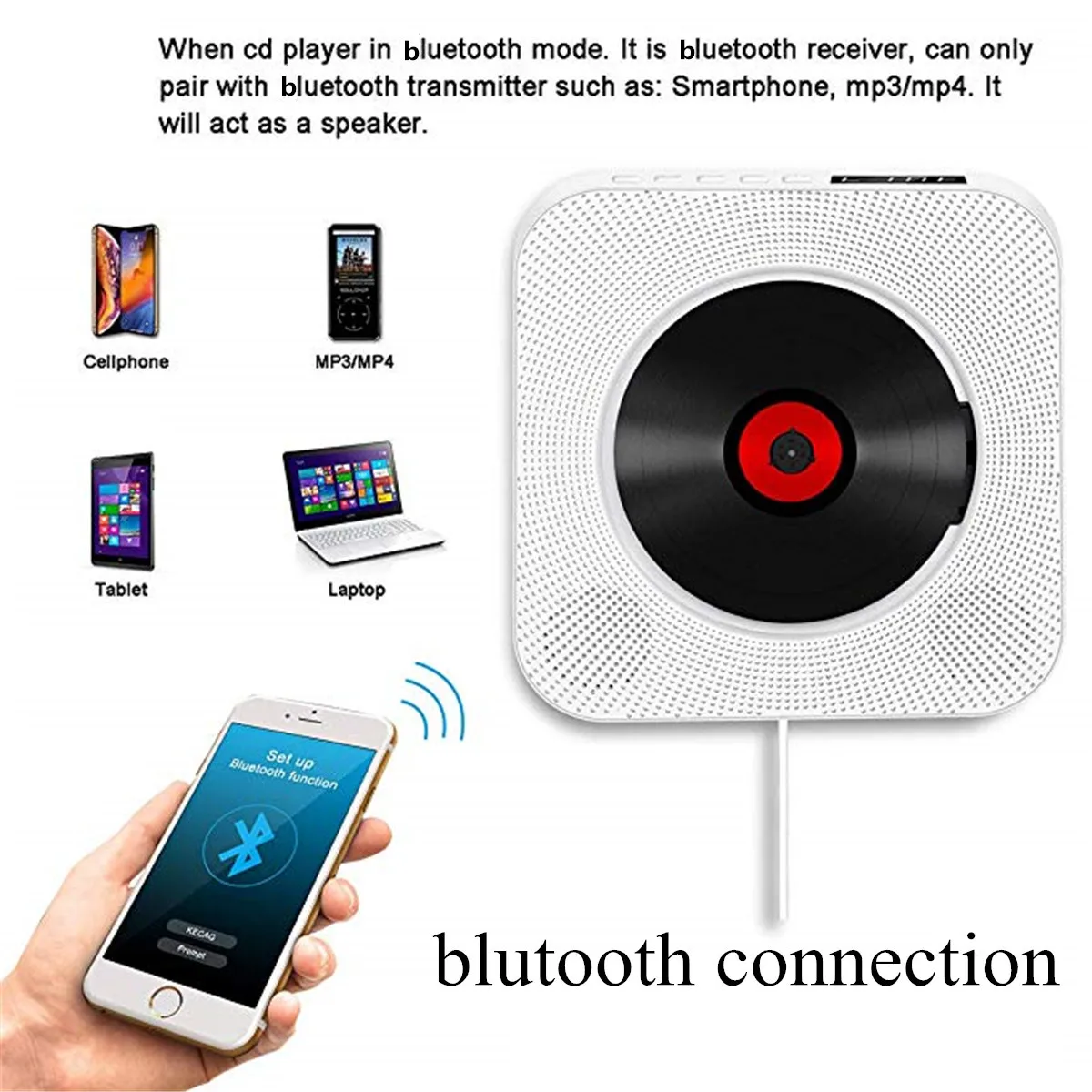 CD-плеер настенный bluetooth портативный домашний аудио бокс с пультом дистанционного управления fm-радио встроенный HiFi колонки MP3 100-240 В