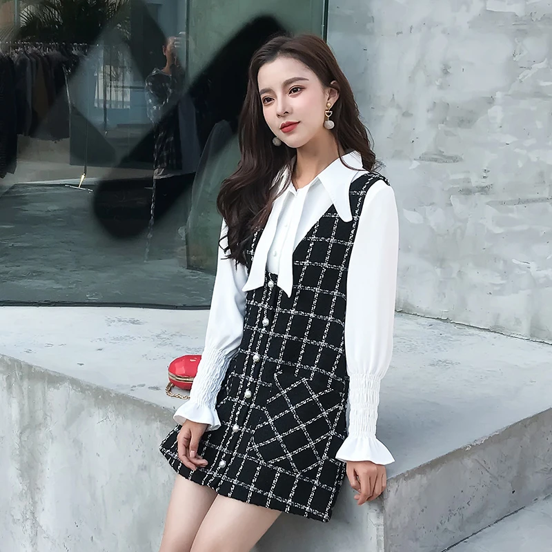 Модный Элегантный комплект из двух предметов осень 2019 Женская белая рубашка с