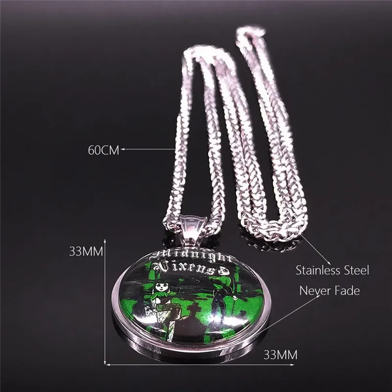 

Zombie Girl Stainless Steel Glass Long Necklace Pendant for Women Silver Color Necklace Jewelry cadenas de acero inoxidab NXS02