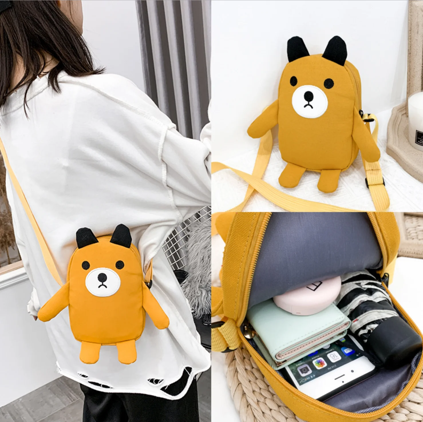 Сумки женские холщовые с милым медведем маленькие сумочки мультяшным рисунком