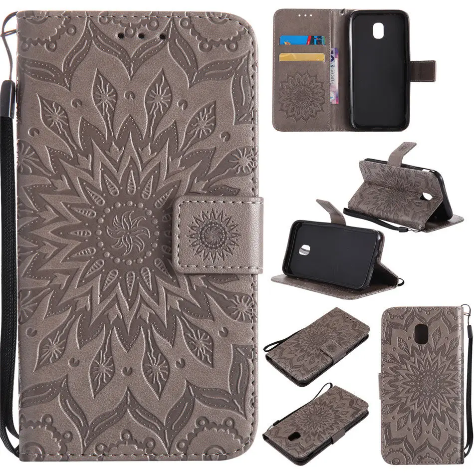 Кожаный чехол со слотом для карты тиснения Samsung A8 плюс 2018 J330 J530 J730 подсолнечника