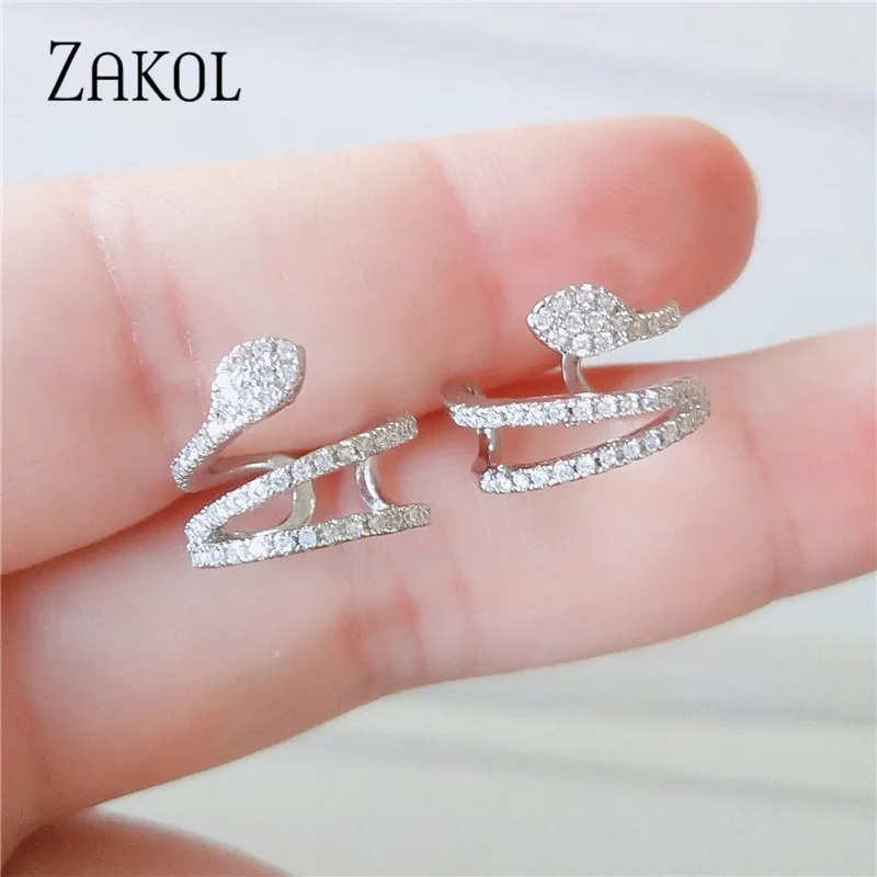 White Красивые серьги-Клипсы из кубического циркония AAA ZAKOL, хрящи, модные серьги-манжеты в виде листьев, Женские Ювелирные аксессуары FSSP3017 - Окраска металла: White