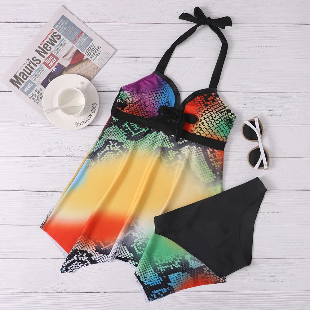 Танкини размера плюс купальник с контролем живота винтажный со змеиным узлом