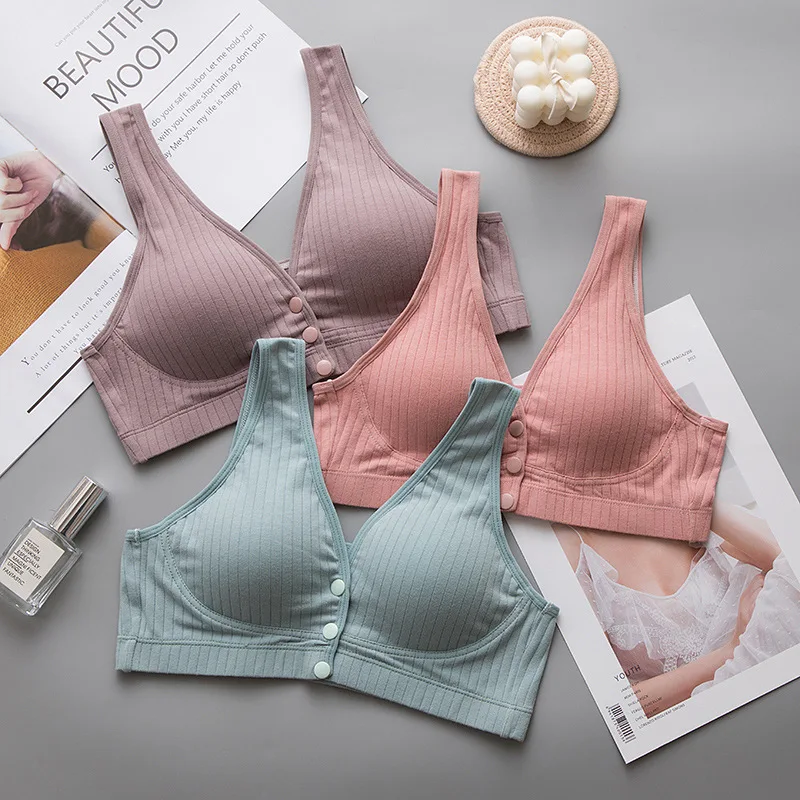 Sujetador de lactancia de algod&oacute;n transpirable para mujer, sost&eacute;n de maternidad para dormir, talla grande, f&aacute;cil de alimentar, Color s&oacute;lido-0