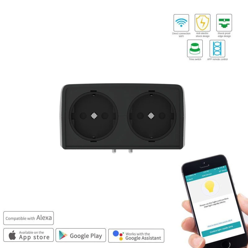 Умная Wi Fi розетка ЕС разъем Voice/EWeLink Управление 2 в 1 наружное настенное крепление