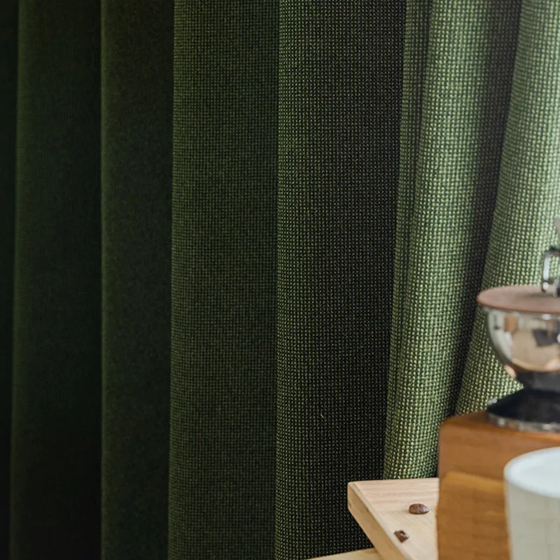 

2021 New American Retro Green Japanese Simple Modern Full Shading Curtains for Living Dining Room Bedroom