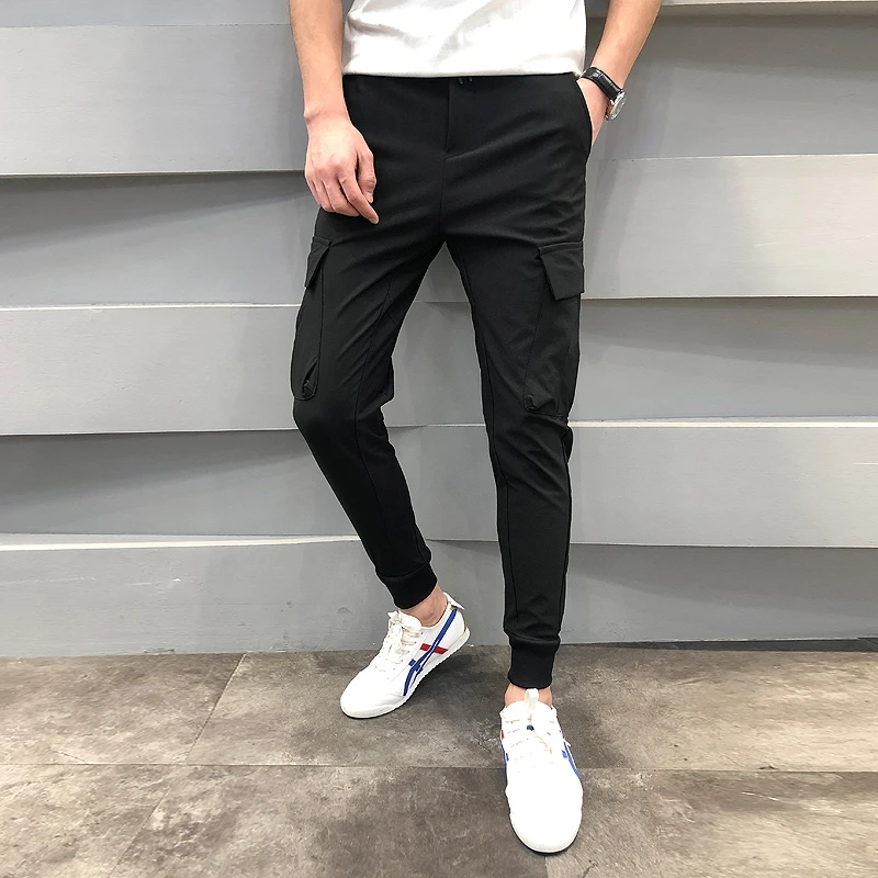 Однотонные Универсальные мужские повседневные брюки 2020 осень весна плотные