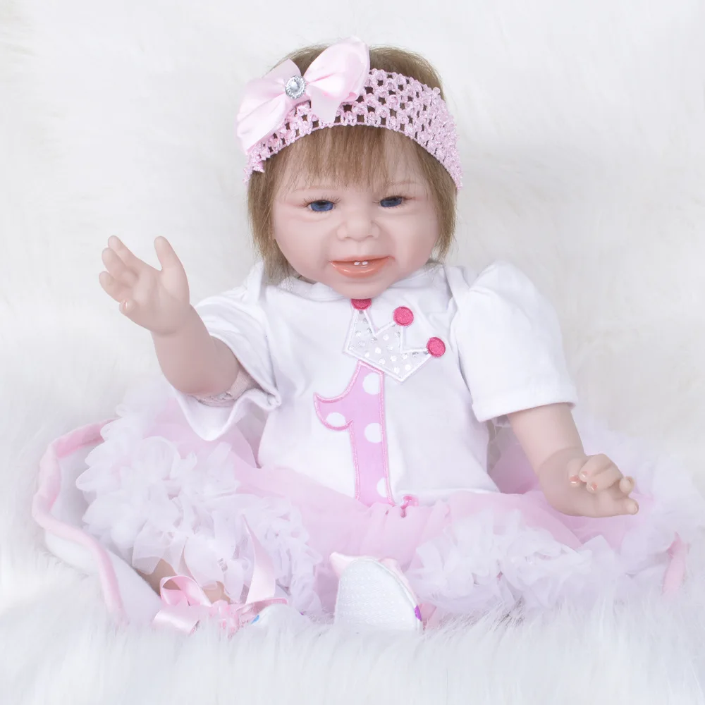 55 см Reborn Baby Doll ручная работа реалистичный силиконовый живый Смеющийся ребенок