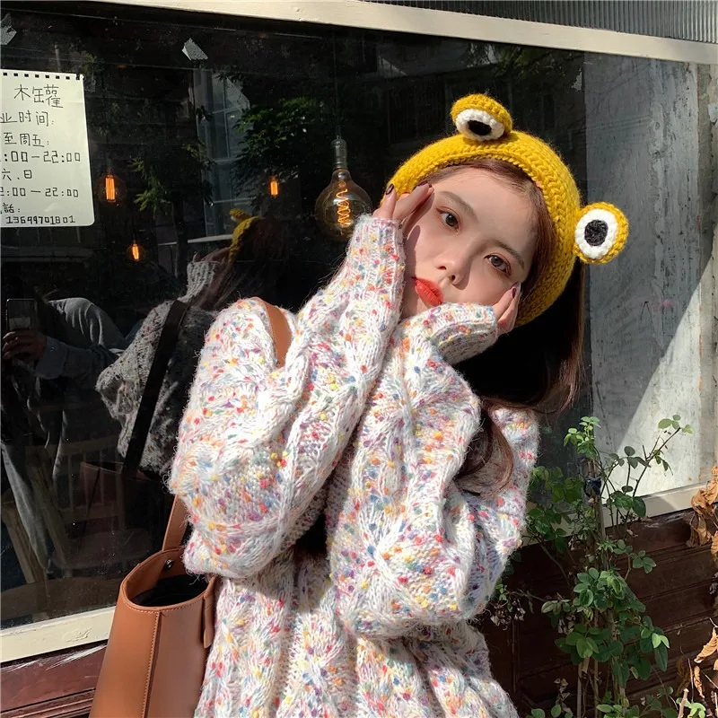 

Autumn 2021 Women Sweater New Knitted Jacket Style Colored Dot Pullover Twist Sweater Women Clothes Top