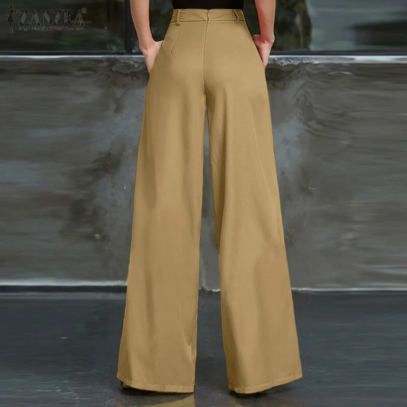 

ZANZEA Autumn 2021 Women Elegant Office Work Trousers Casual Wide Leg Pant Solid Zip Overalls Female Street Culottes Oversized