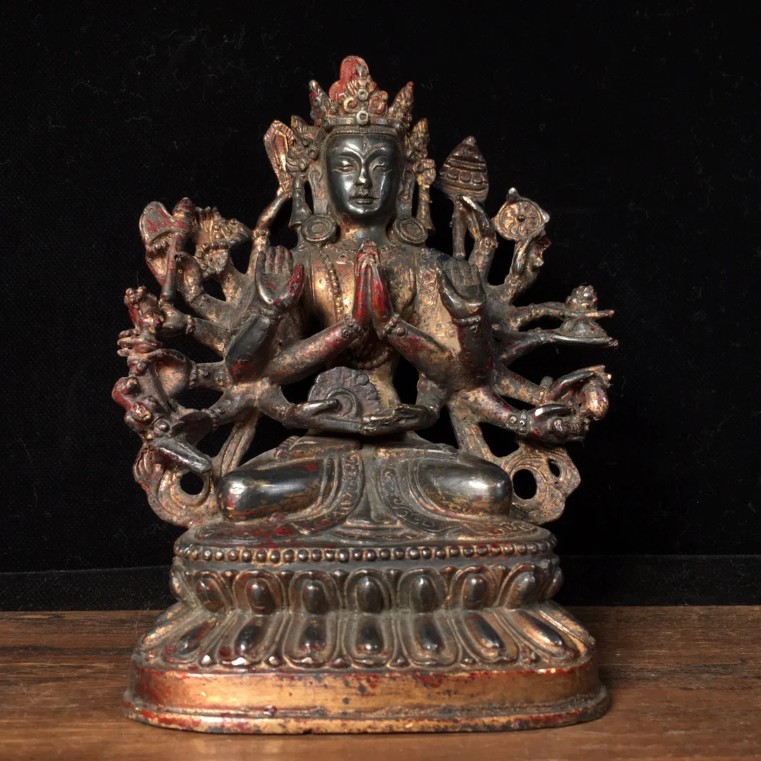 

Tibet Buddhism Old Bronze Cinnabar Zhunti Buddha Statue Thousand hands Bodhisattva Avalokitesvara Buddha Enshrine the Buddha