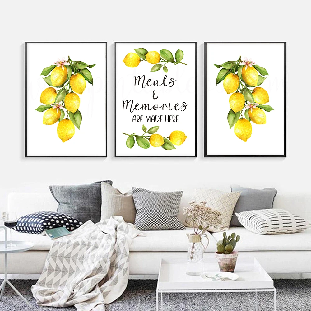 

Kitchen Lemon Posters and Prints Decoration Canvas Painting Wall Pictures Meals and Memories Are Made Here Quotes Wall Art Decor