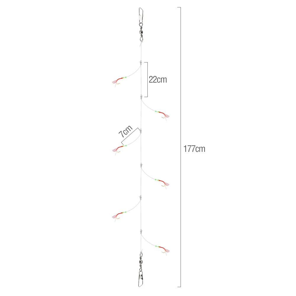 DONQL Combination Fishing Hooks 5#-22# Luminous Fishing Hooks(Tail Luminous Beads) 6 Hooks+ Stainless Steel Fishing Adapter