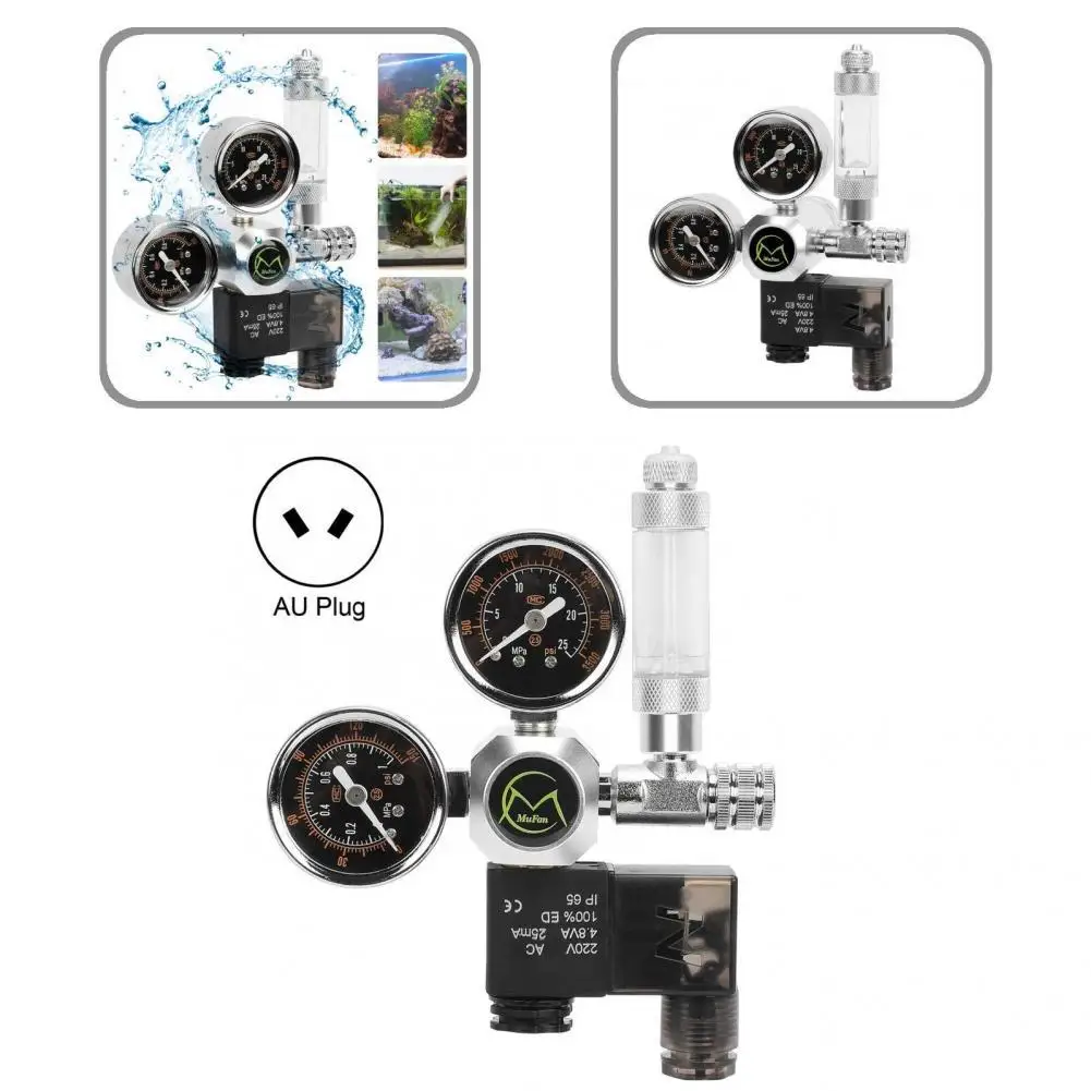 Safety Precise Easy to Read Aquarium CO2 Pressure Regulator Solenoid Dual Gauge for Aquarium Planted Tank