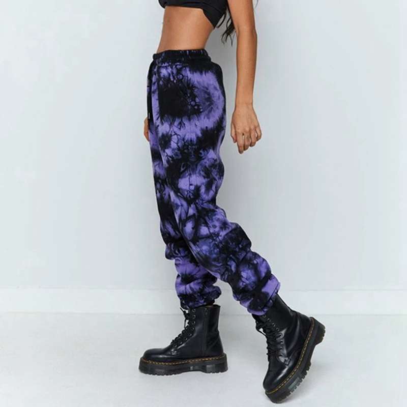

2x Women Tie-dye Sweatpants Loose Drawstring Pants High Waist Baggy Pants Joggers Trousers Size L Orange/Purple
