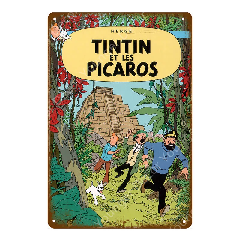 French Cartoon Movie The Adventures Of Tintin Metal Signs Vintage Wall Art Craft Painting Poster Home Bar Club Cafe Room Decor | Дом и сад