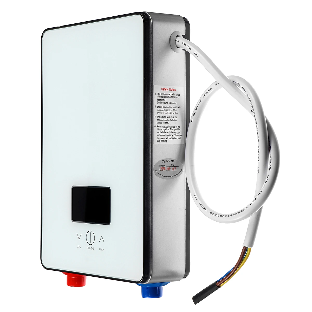 

6500W Instant Water Heater 220V Bathroom Tankless Electric Water Heater Self-checking LCD Digital Display White Thermostat