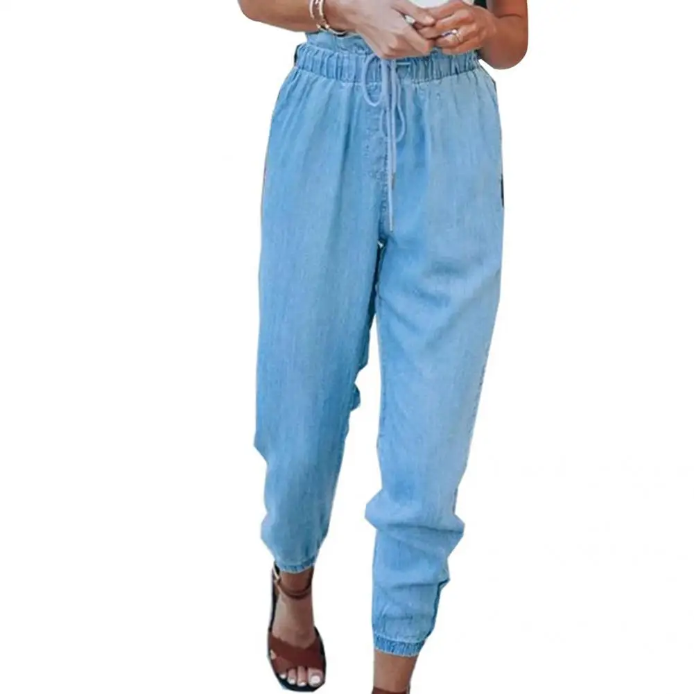 

Blue Women Women Drawstring Casual Jeans Female Cropped Trousers Solid Color for Outdoor