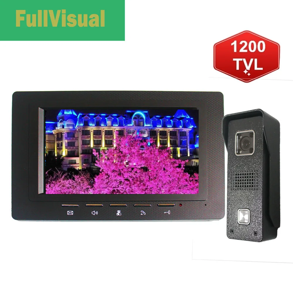 Полновизуальный 7 дюймовый видеодомофон дверной звонок Система камеры 1200TVL