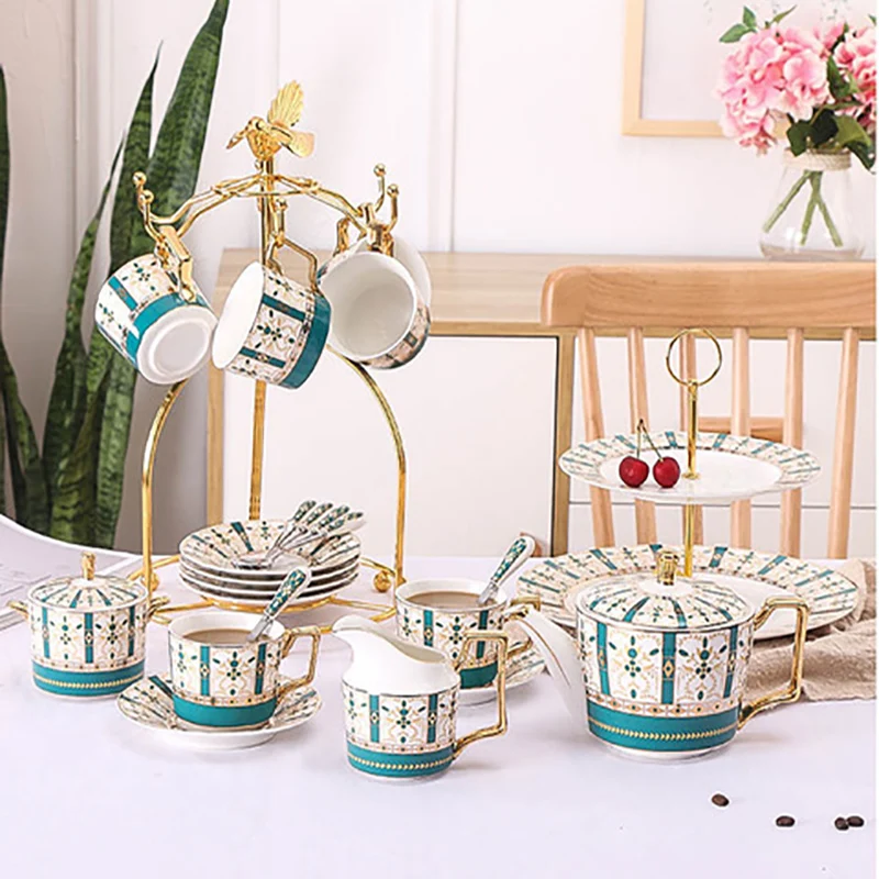 

European Tea Drinkable Set Ceramic Coffee Sets Golden Rim Milk Teapot Ancient Style Milk Kettle Sugar Can Cup Dish Big Teapot