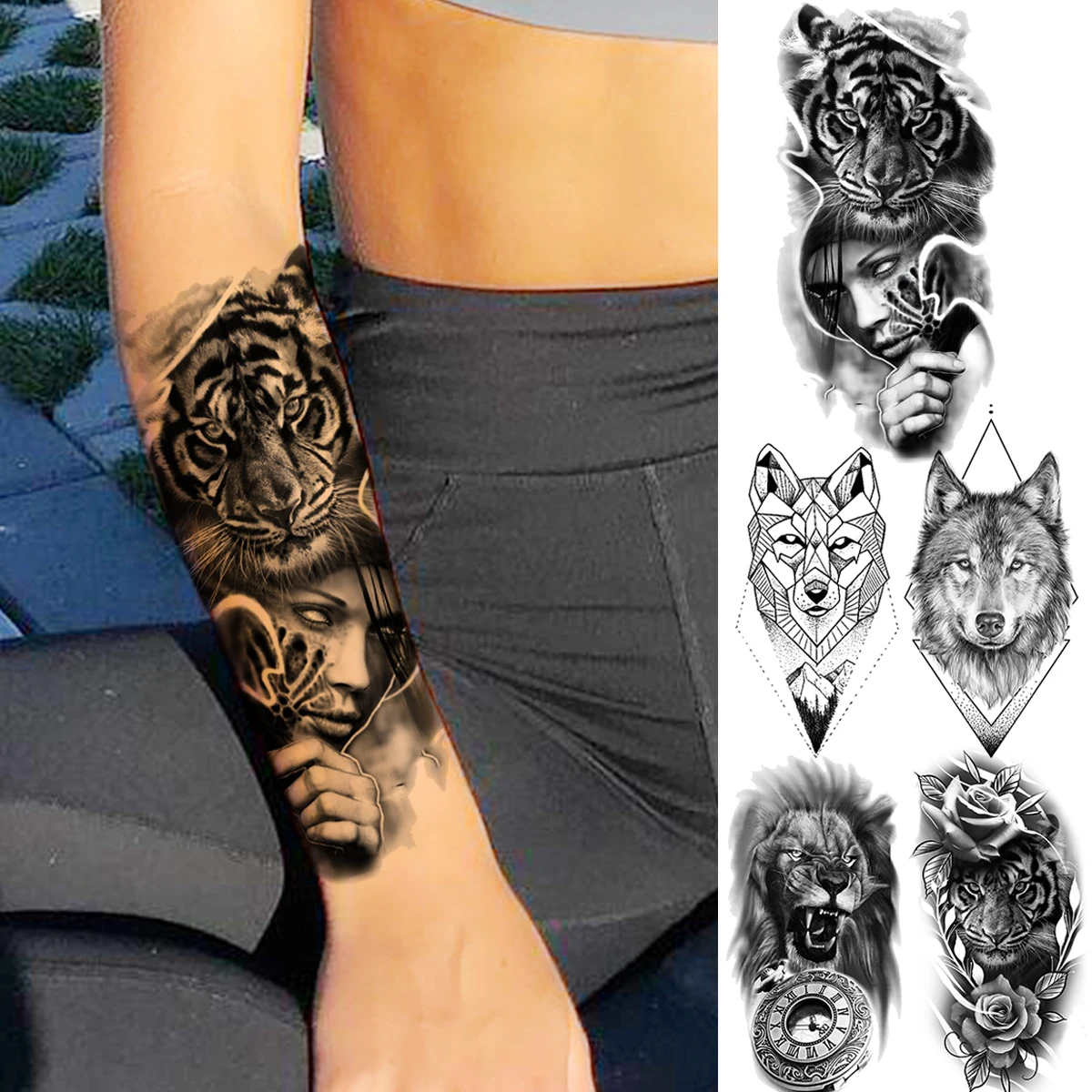 Временные татуировки с черным тигром для женщин и мужчин взрослых