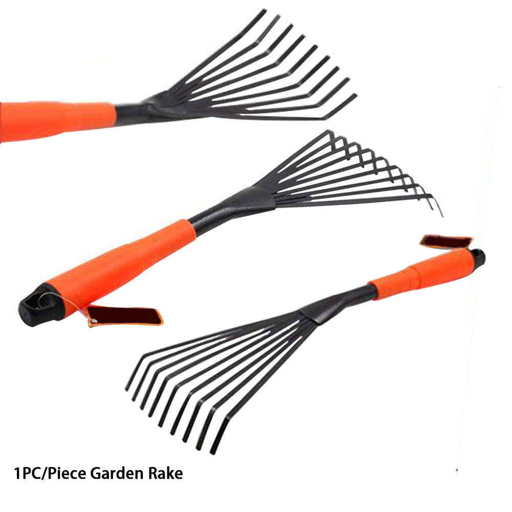 

16inch Steel Portable Cultivating Plant Digging Garden Rake 9 Teeth Hand Tool Home Collect Loose Debris Fan Leaf Professional