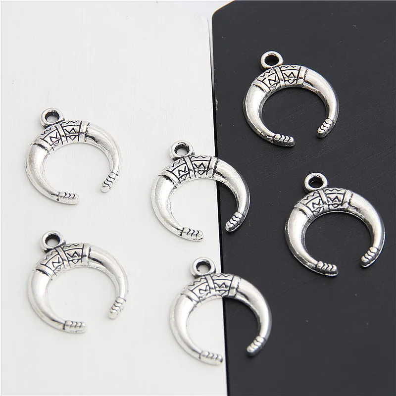 20 шт. серебряных шармов в форме рога быка Подвески для изготовления ожерелий