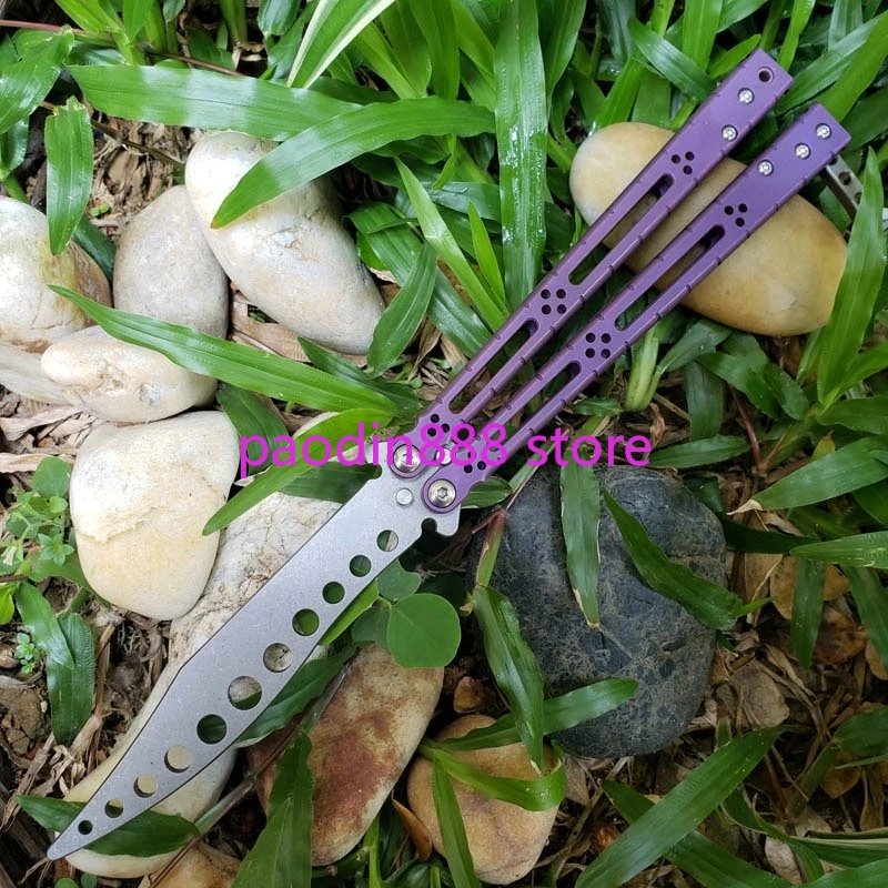 4Colors The One Basilisk HOM Butterfly Trainer Jilt Knife D2 Blade Titanium Handle Bushing System EDC Pocket Free-swinging knife |
