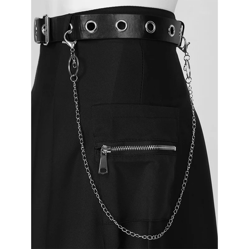 

Women Girls Black High Waist Belted Chain Punk Gothic Skirts Slim Fit Harajuku Pleated Miniskirt with Side Pocket Streetwear