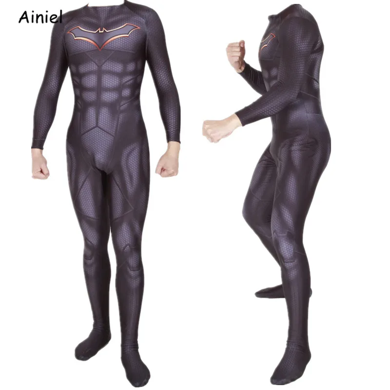 

The Dark Knight Bruce Wayne Cosplay Costume Super Heros Bodysuit Suit Jumpsuits Zentai Halloween Costumes for Men Kids