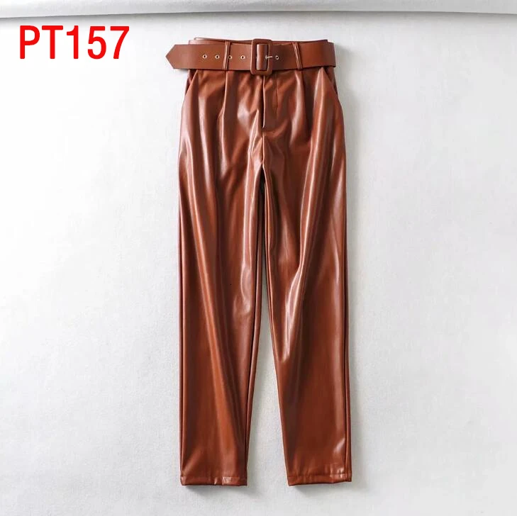 Зимние кожаные Костюмные брюки черные коричневые прямые из искусственной кожи с