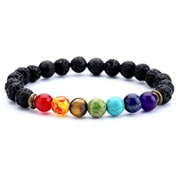 men women 7mm lava rock 7 chakras aromatherapy essential oil diffuser bracelet braided rope natural stone yoga beads bracelet