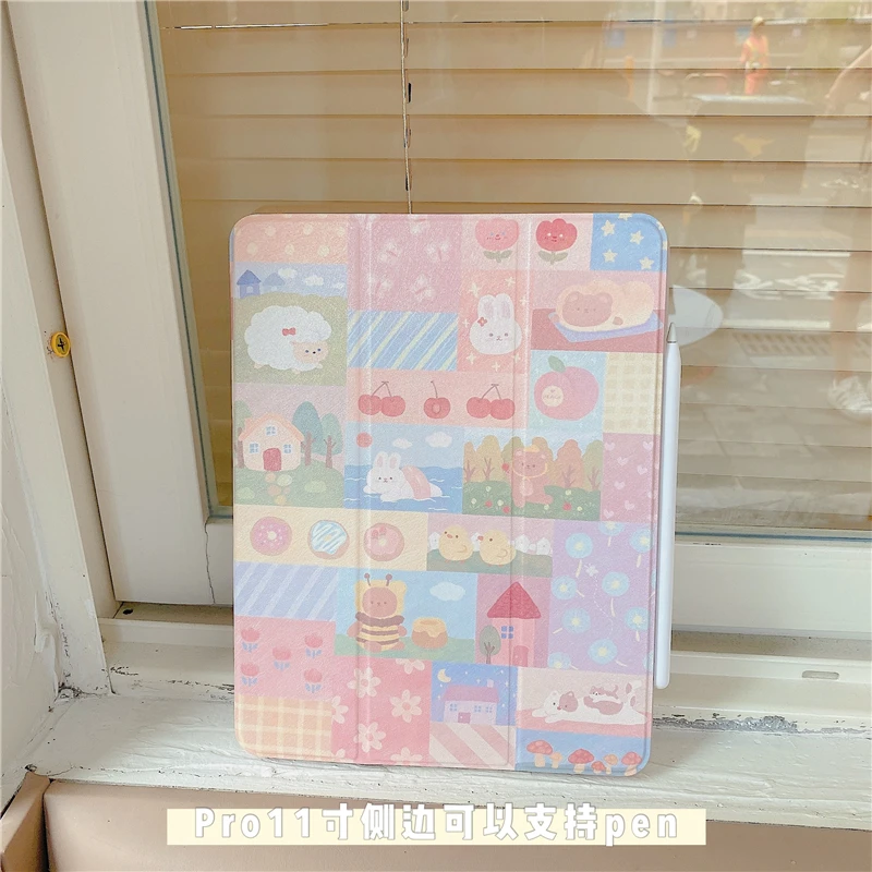 

Cute Cartoon with Pencil Slot Case for IPad AIR 3 10.9 10.5 Pro 2020 11 Inch Cases 2019 for IPad 2018 Air2 9.7 Mini 5 Cover Capa
