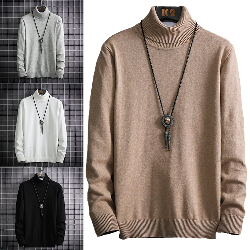

Autumn and Winter Casual Slim Knit Sweater Men Turtleneck Pullover Solid Color Long Sleeve Cotton Bottoming Shirt