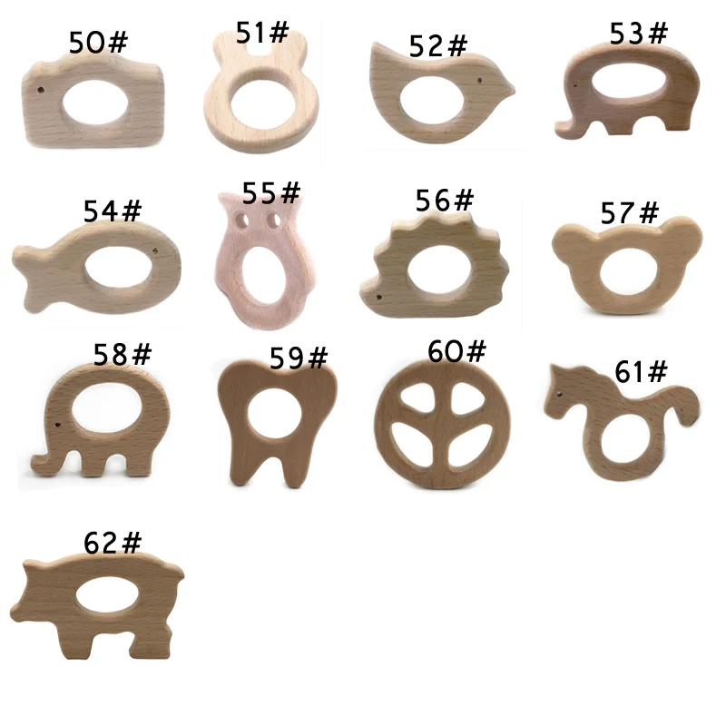 Mordedor de madera de haya Natural hecho a mano para reci&eacute;n nacido, bonito Animal de dibujos animados, 100 Uds.-4