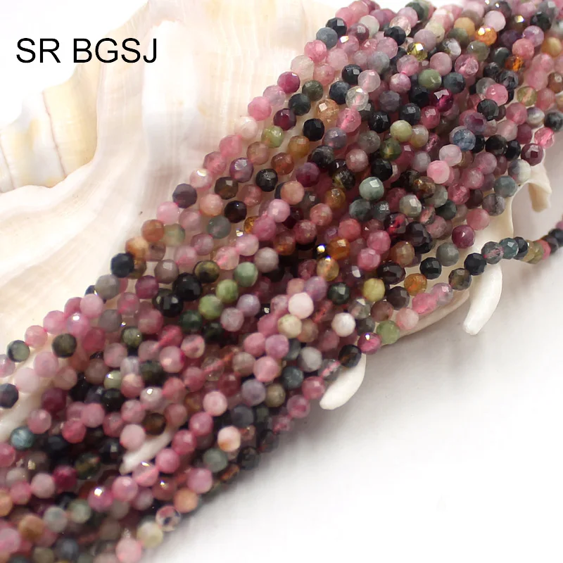 Бесплатная доставка 4 мм Круглые граненые смешанные турмалиновые драгоценные