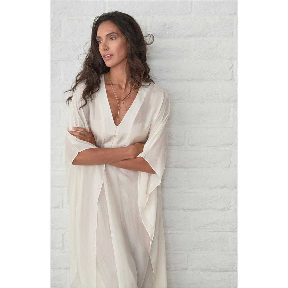 Белый кафтан Пляжное Платье свободная хлопковая туника пляжная одежда накидки