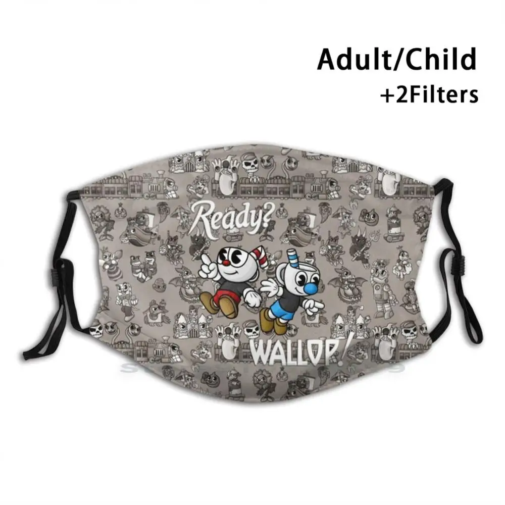 

Ready  Wallop! Reusable Mouth Face Mask With Filters Kids Cuphead