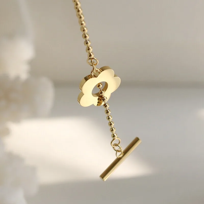 Ожерелье-чокер женское из титановой цепи с цветочным принтом дизайнерское