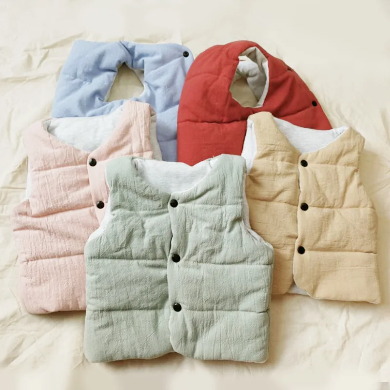 Детский хлопковый жилет 2018 новая Корейская льняная детская одежда на пуху