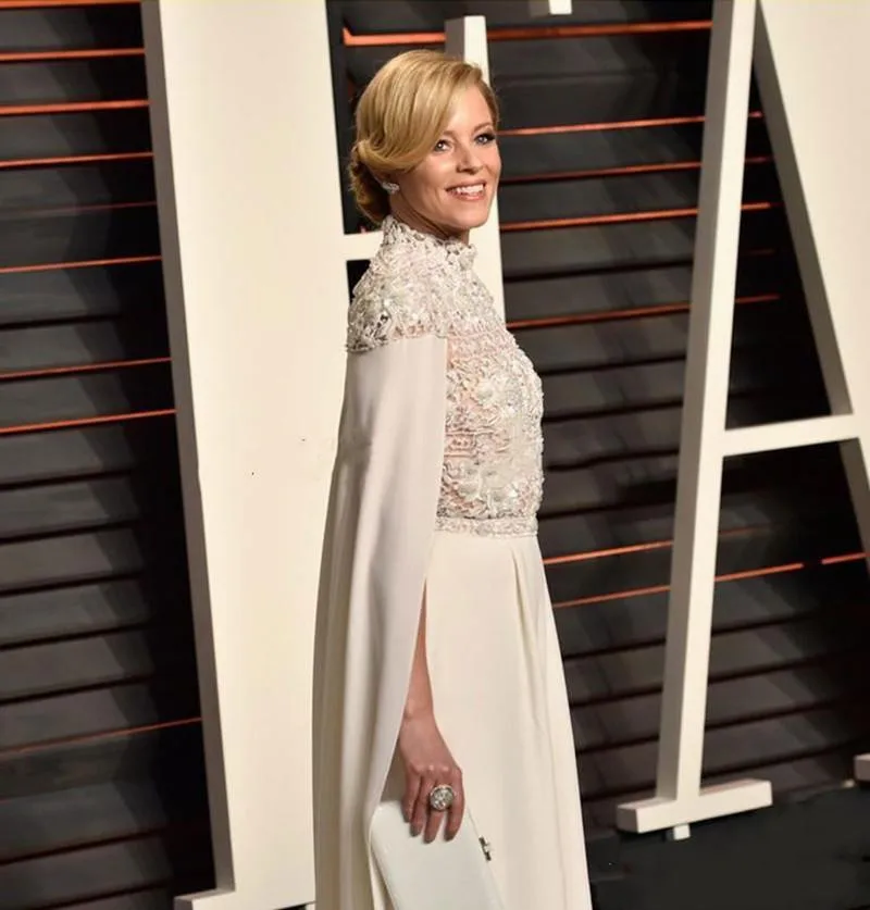 

New Elegant Arabic White Jumpsuits Evening Formal Wear With Long Wrap High Neck Top Lace Appliques Caps Prom Party Dresses C