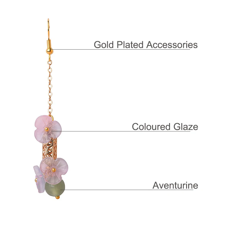 

Elegant Pink Coloured Glaze Flower Drop Earrings Women Vintage Chinese Style Earrings Woman Fashion Dangle Earrings Jewelry Gift