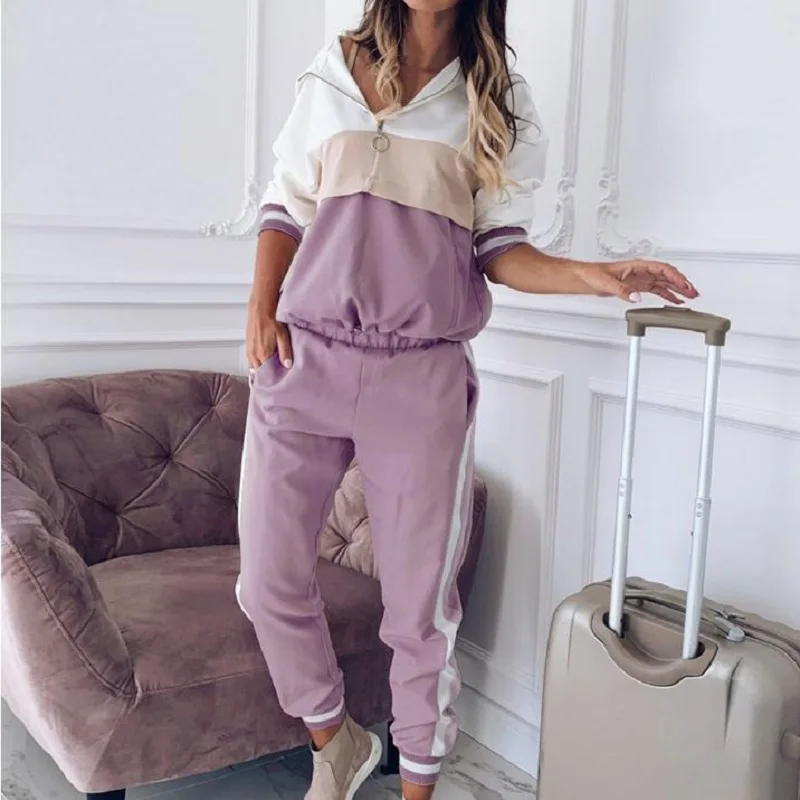 

2 Pcs Outfits Sports Sets Patchwork Fashion Running Suits Zipper Hoodies Sweatshirt+Pencil Pants 2020 Spring Tracksuit Women